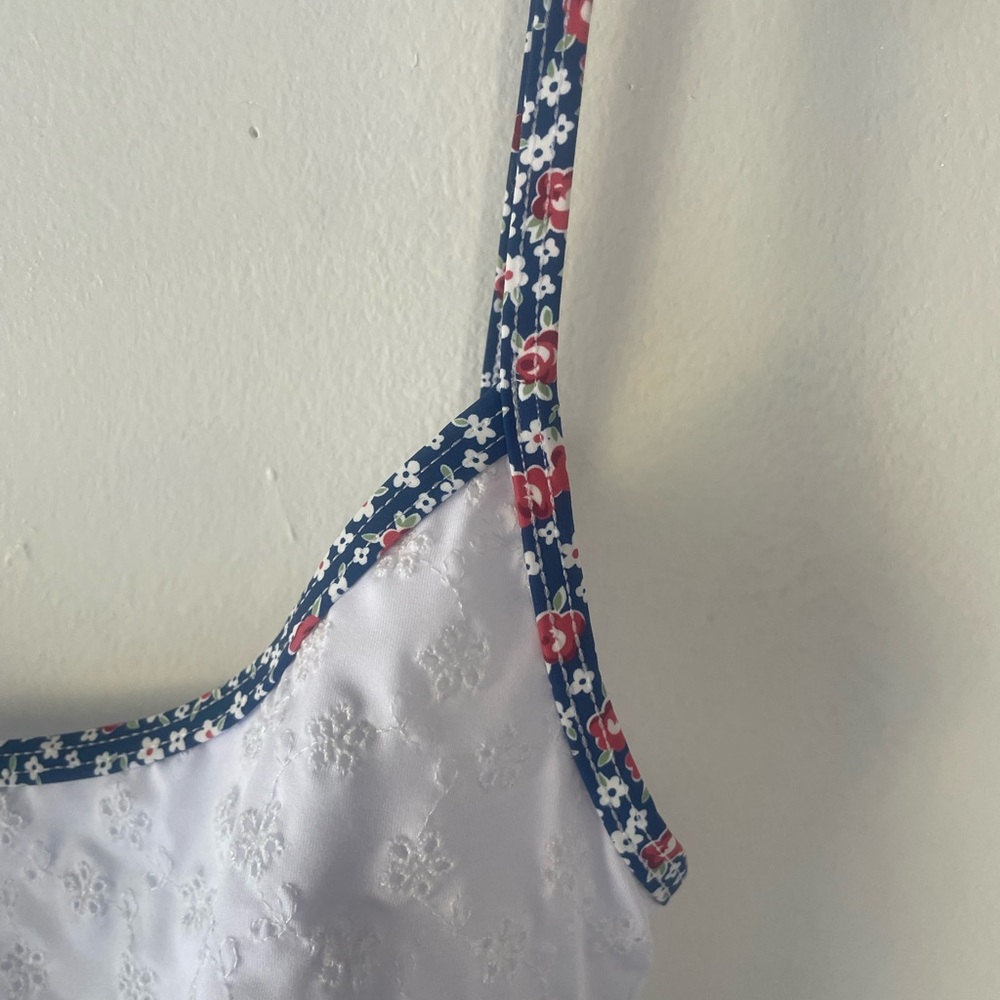 Frankie's Bikinis White One Piece with Floral Trim - Picture 4 of 7